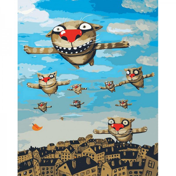 Cartoon Flying Cats - Painting by Numbers Canada