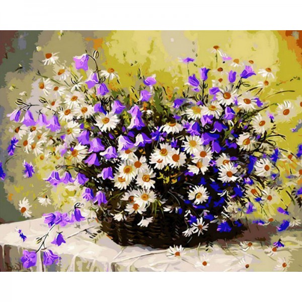 white daisy and purple daisy in vase - Painting by Numbers Canada