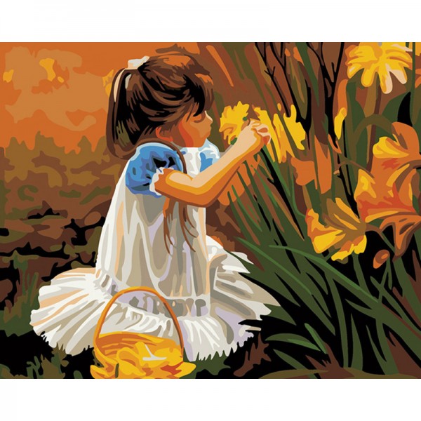 Little Girl Picking Flower PBNA-622 - Painting by Numbers Canada