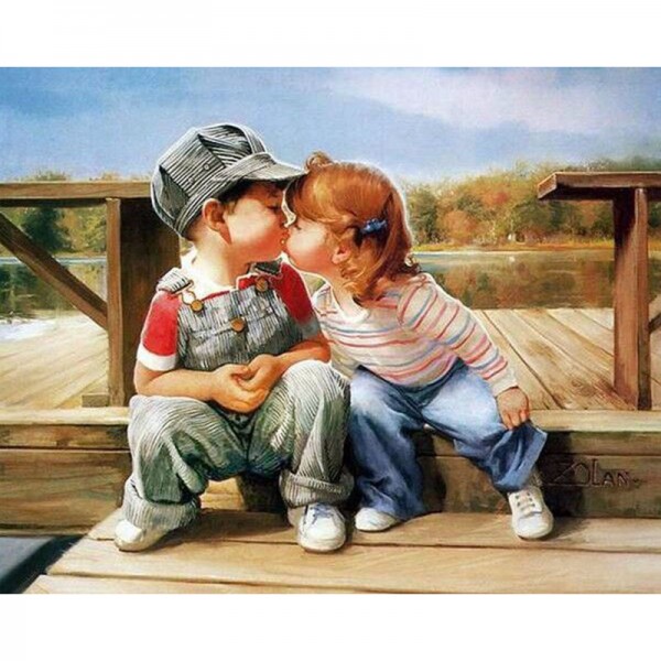 2 Kids Kissing - Painting by Numbers Canada