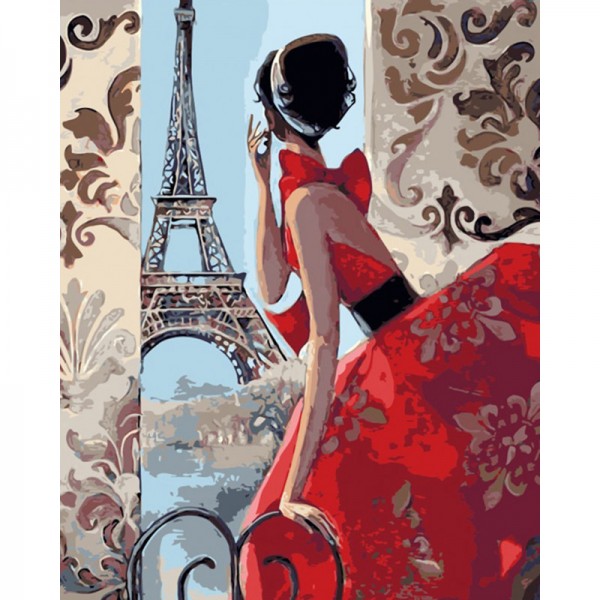 Eiffel Tower and Red Dress Lady - Painting by Numbers Canada