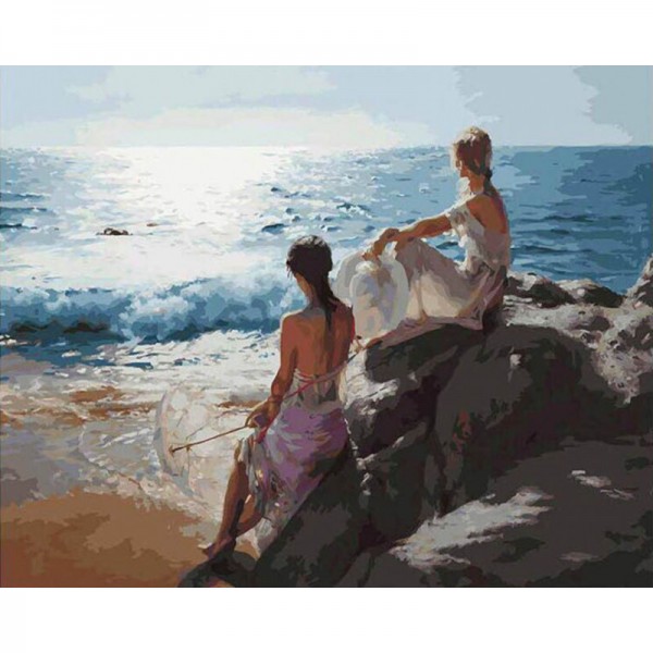Two Girls in Sea Beach - Painting by Numbers Canada