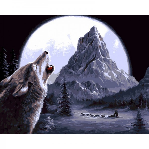Mountain Moon Wolf Howling PBNA-598 - Painting by Numbers Canada