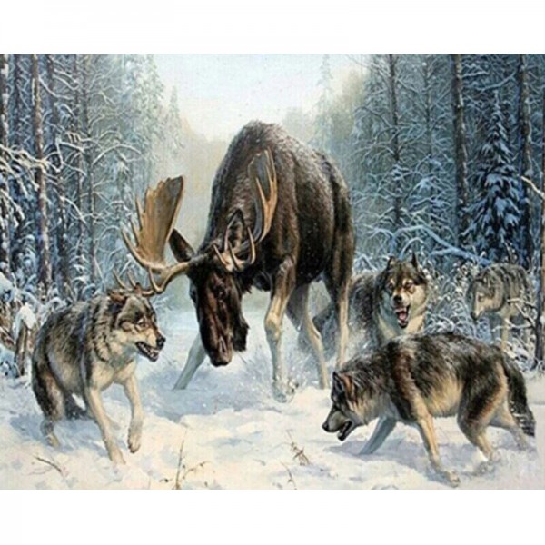 Wolves Fighting Moose - Painting by Numbers Canada