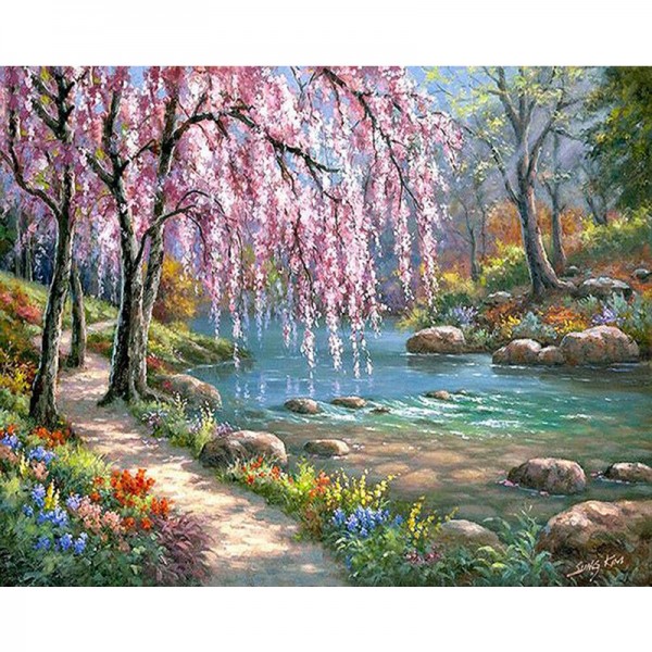 Landscape Cherry Blossom Tree - Painting by Numbers Canada
